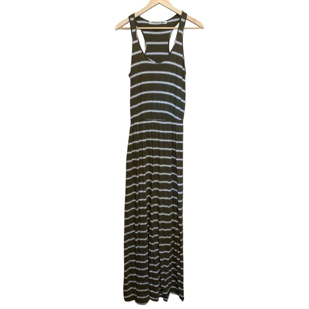 Micheal Stars Women’s Jersey Dress Maxi Striped Brown Off-White Razor‎ Back OS